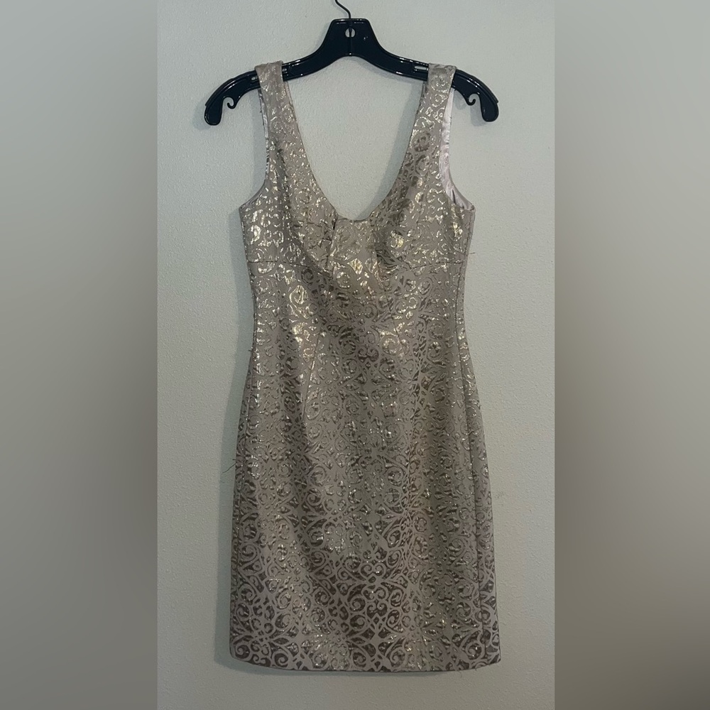 ABS Allen Schwartz Lace Midi Dress Womens 2 Silver Metallic Shimmer 497TN91